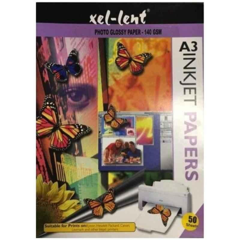 xel-lent A3 140 GSM Inkjet Glossy Photo Paper, (Pack of 50)