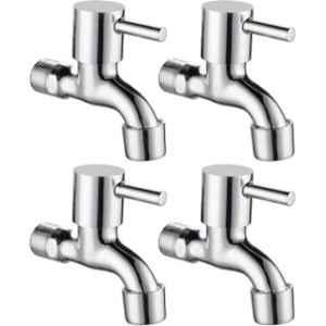 Gold Bell Flora Stainless Steel Silver Wall Mounted Chrome Finish Short Body Bib Tap with Wall Flange (Pack of 4)