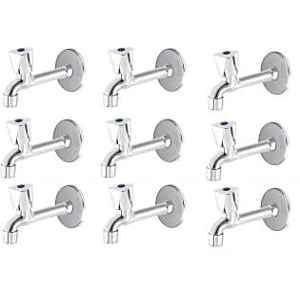 Spazio Smartbuy Stainless Steel Chrome Finish Trio Collection Long Body Bib Cock Tap with Wall Flange (Pack of 9)