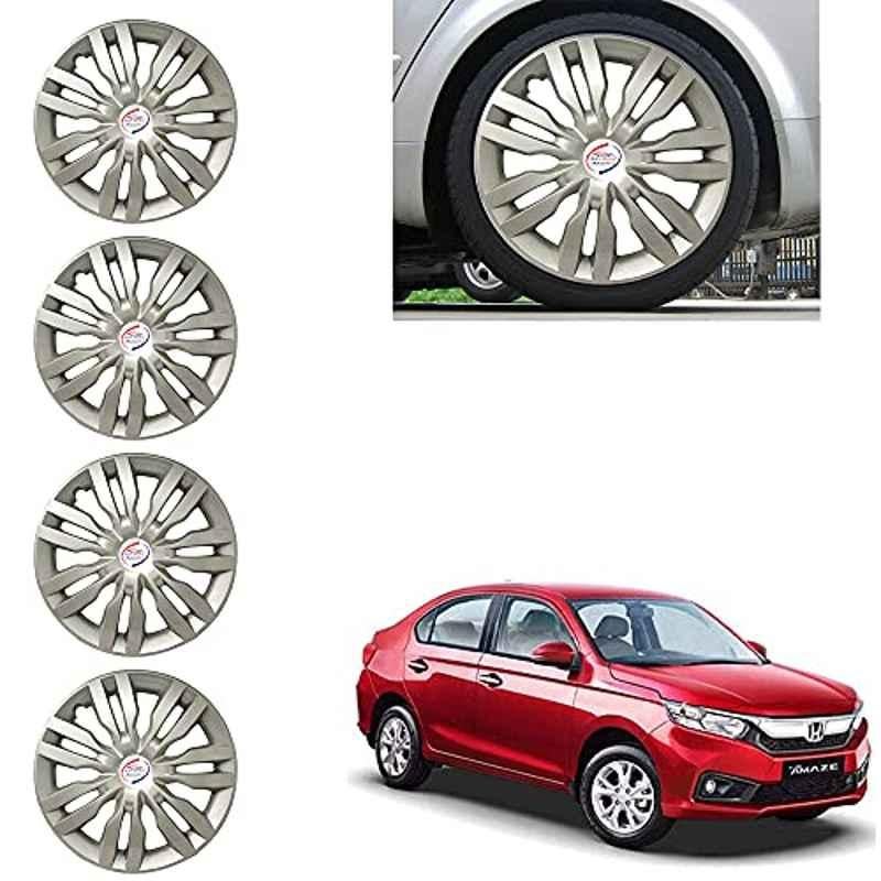 Auto Pearl 4 Pcs 14 inch Silver ABS Press Type Hubcap Wheel Cover Set with Retention Ring for Honda Amaze2018