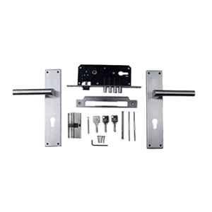 Voltizi ‎Stainless Steel ‎Matt Finish Mortise Bedroom Door Lock Set with 4 Latches, Both Side Key Cylinder & Pull Handle, MG303