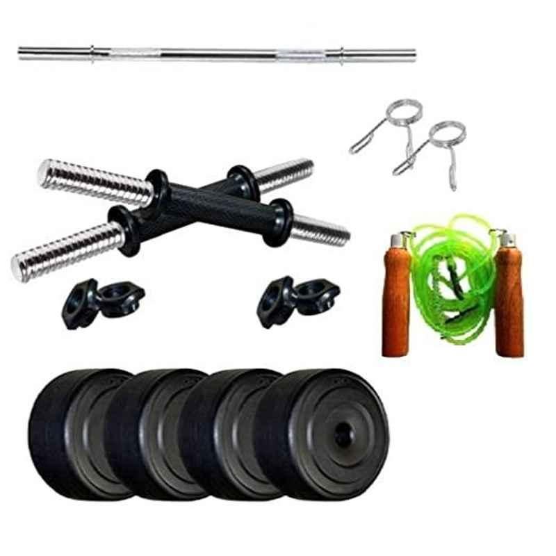 Spanco Multicolor SPC_3S_40_DMB_S Home Gym 40kg (5kgx4 = 20kg + 3kgx4 = 12kg + 2kgx4 = 8kg) with Straight Rod & Skipping Rope (Multicolor)
