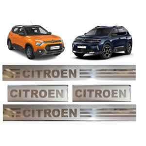 SureStrive 4 Pcs Stainless Steel Silver Footstep Sill Plate Set without LED for Citroen 2023 C3 All Model