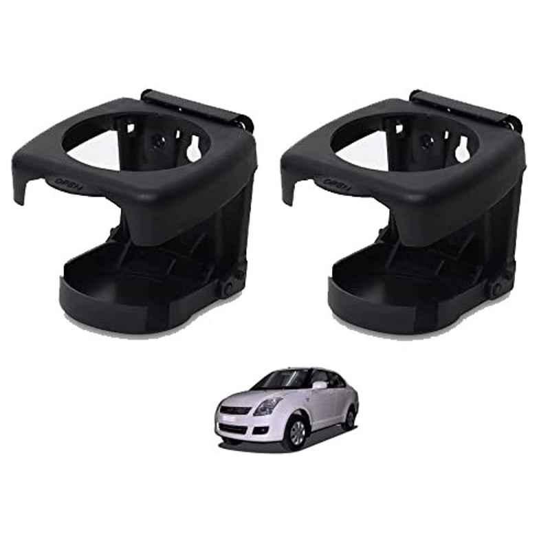 Kozdiko Plastic Black Foldable Car Drink Holder for Maruti Suzuki Old Dzire (Pack of 2)