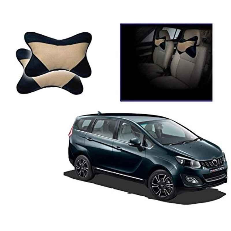Kozdiko 2 Pcs Memory Foam Beige & Black Car Neck Rest Cushion Pillow Set for Mahindra Marazzo