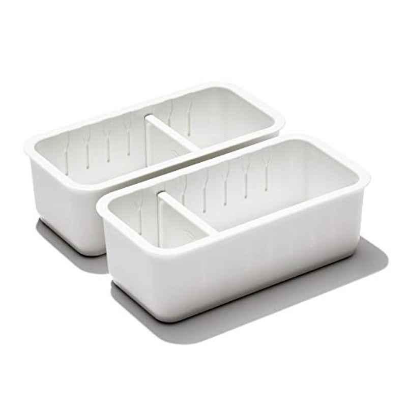 OXO 3x6 inch Plastic White Adjustable Drawer Bin (Pack of 2)