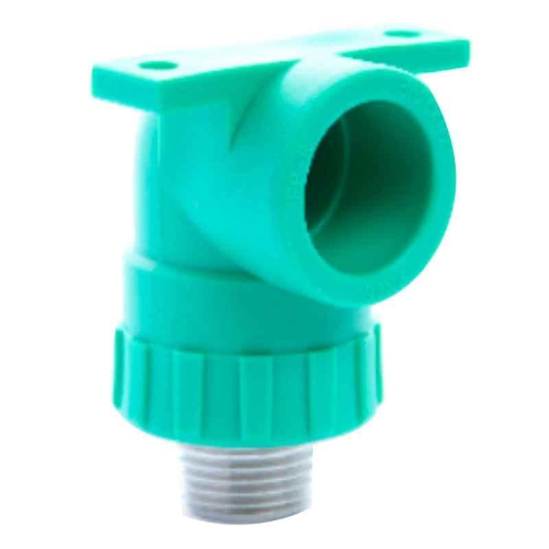 Aquaterra 25x1/2 inch PPR Fitting 90 Degree Male Elbow with Wall Bracket, AT732512