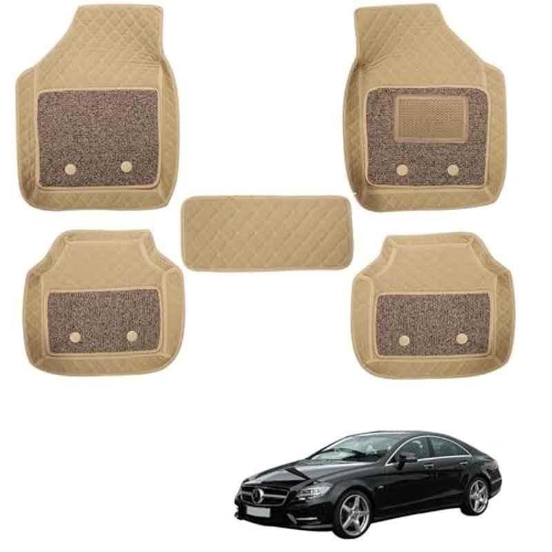Kozdiko 5 Pcs Waterproof & Luxury 7D Beige Leatherette Car Floor Mats Set for Mercedes Benz CLS