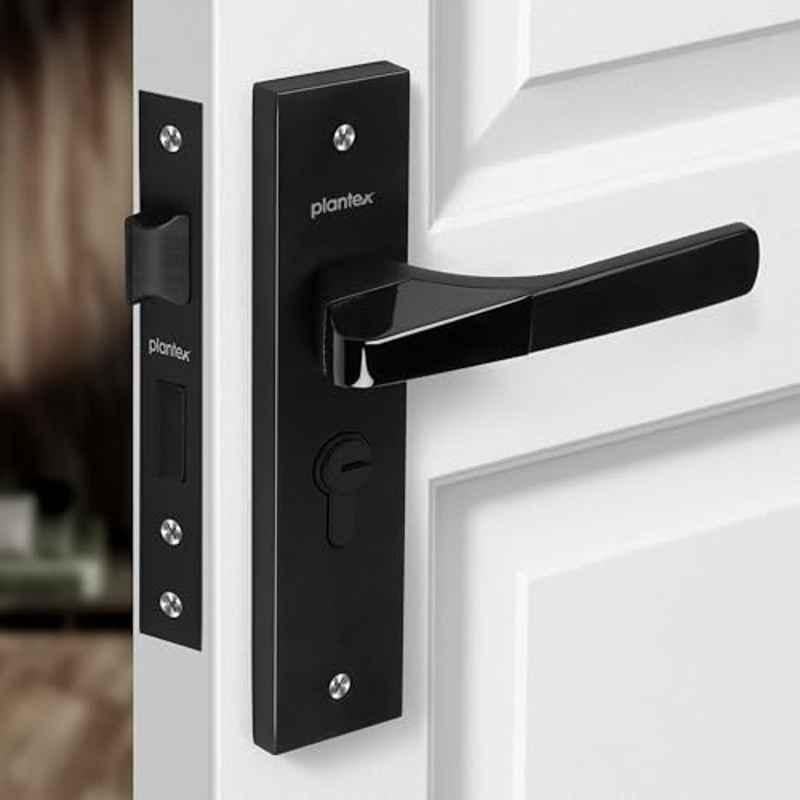 Plantex Heavy-Duty Door Lock Set Main Door Lock Handle Set/Mortise Lock with 3 Keys, Brass Lock Body & Cylinder 8114 Z Black & DC Black