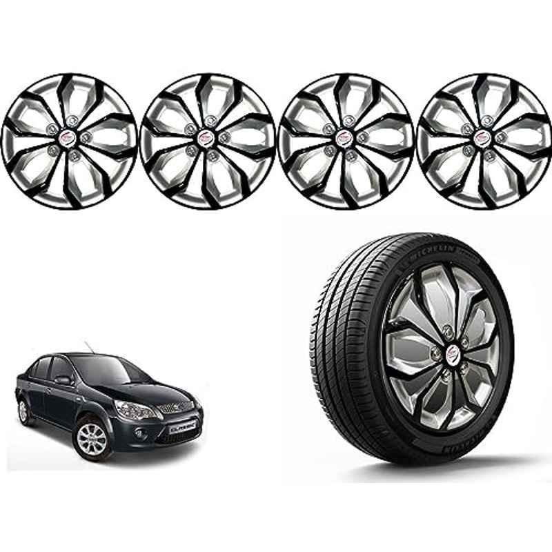 Auto Pearl 4 Pcs 14 inch Polypropylene Black & Silver Press Type Car Wheel Cover Set with Retention Ring for Ford Fiesta Classic 2011-2012, 14WC_Pearl_Rev_FiestaClassic11_12