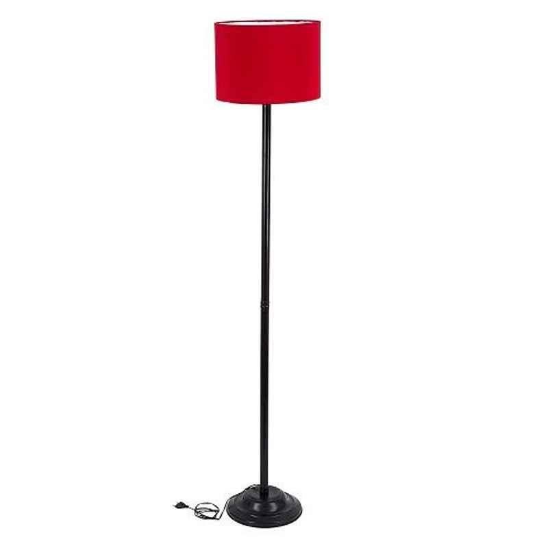 Tucasa Black Metal Floor Lamp with Red Cylinder Shade, LG-899