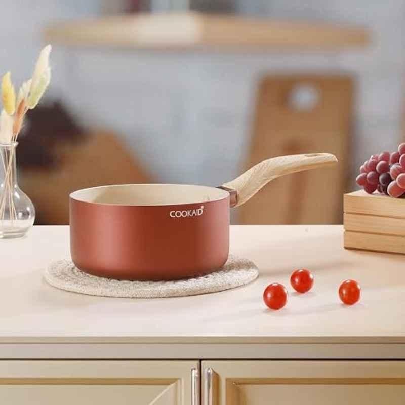 Cookaid Velora 1.5 Litre Aluminium Metallic Cherry Non Stick PTFE Coated Saucepan, CKD-NS-SP16-12