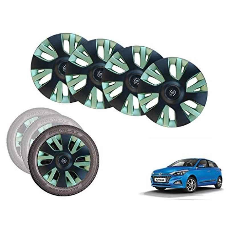 Auto Pearl 14 inch ABS Black & Green Car Hubcap Wheel Cover with Retention Ring Set for i20 Elite 2018