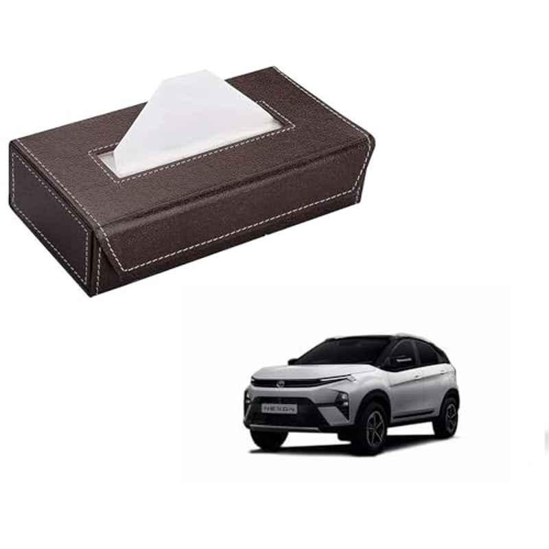 Kozdiko 100 Pulls PU Leather Brown Car Tissue Paper Box with 200 Sheets for Tata Nexon Facelift 2023-Present
