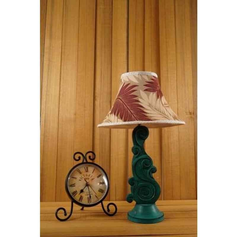 Tucasa Mango Wood Green Carving Table Lamp with 12 inch Polysilk Maroon Off White Shade, WL-53