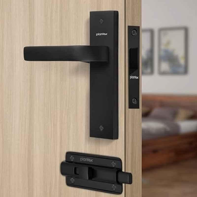 Plantex Heavy Duty Door Lock Bathroom Door Lock/Mortise 8inch Keyless Plate Handle Set for Home/Bathroom/Store Room/Balcony/Office with Baby Latch 8107, Z-Black