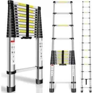 ProHome PHT12 12.5ft 13 Step Aluminum Silver & Black Ultra Stable Foldable Telescopic Ladder, Load Capacity: 150 kg