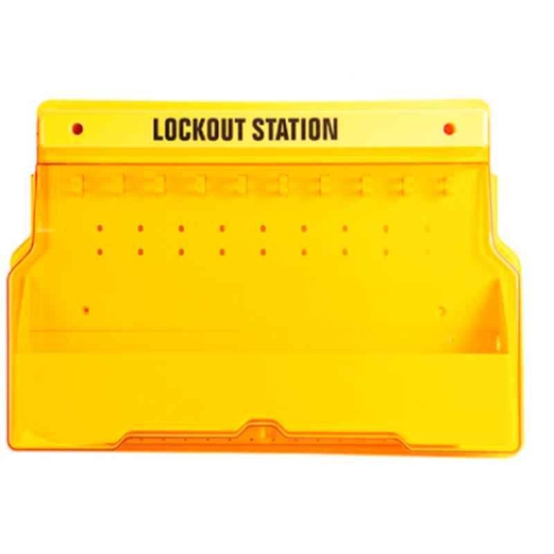 Loto 574x396x108mm Polycarbonate Yellow Lockout Station with Cover, LS-MST08P-EB