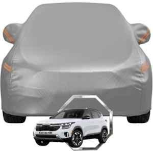 Allextreme Polyester Grey Highlighter Car Cover with Mirror Pocket & Triple Stitched Bottom Elastic for Kia Seltos All Model & Years, SELTOS-KIA-COV-GRY