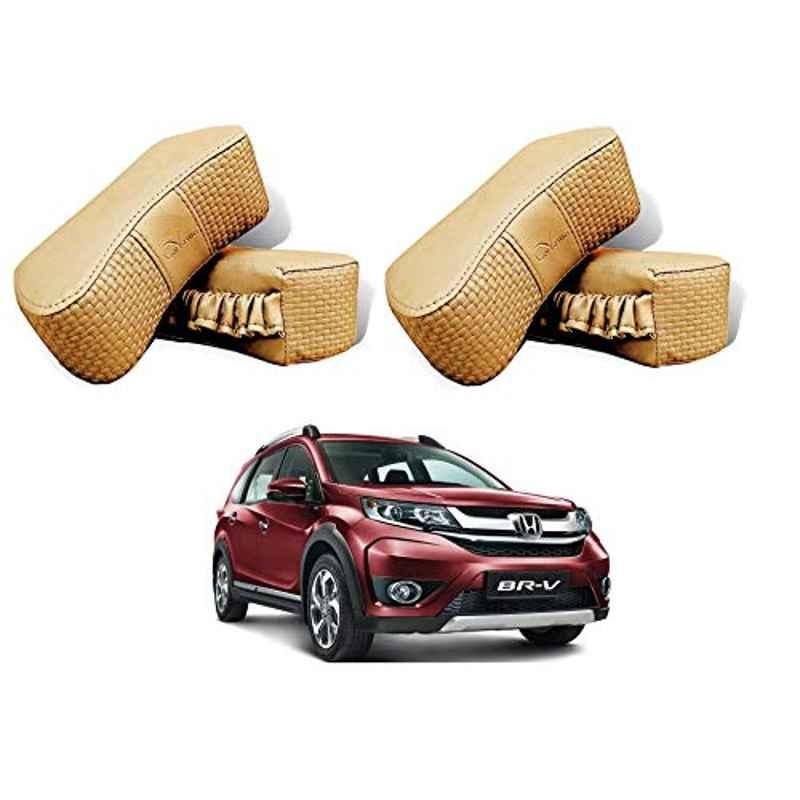 Kozdiko 4 Pcs CV Designer Beige Leatherite Neck Rest Car Cushion Pillow Set for Honda BRV