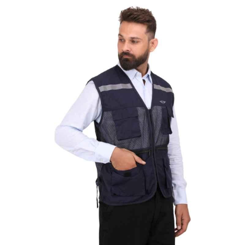 Club Twenty One Workwear Safex Polyester Navy Blue Safety Reflective Vest Jacket, 1007, Size: M