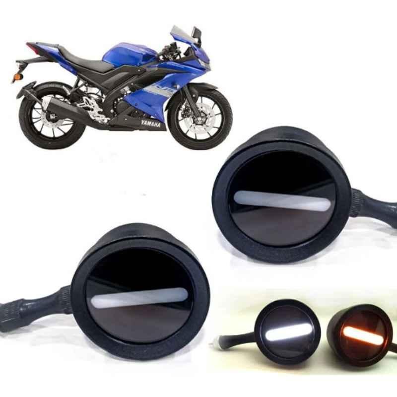 Auto Pearl 2 Pcs 12V Black Bike Front LED Indicator Light Set for Yamaha MT15 ( BS4 + BS6 ), F475