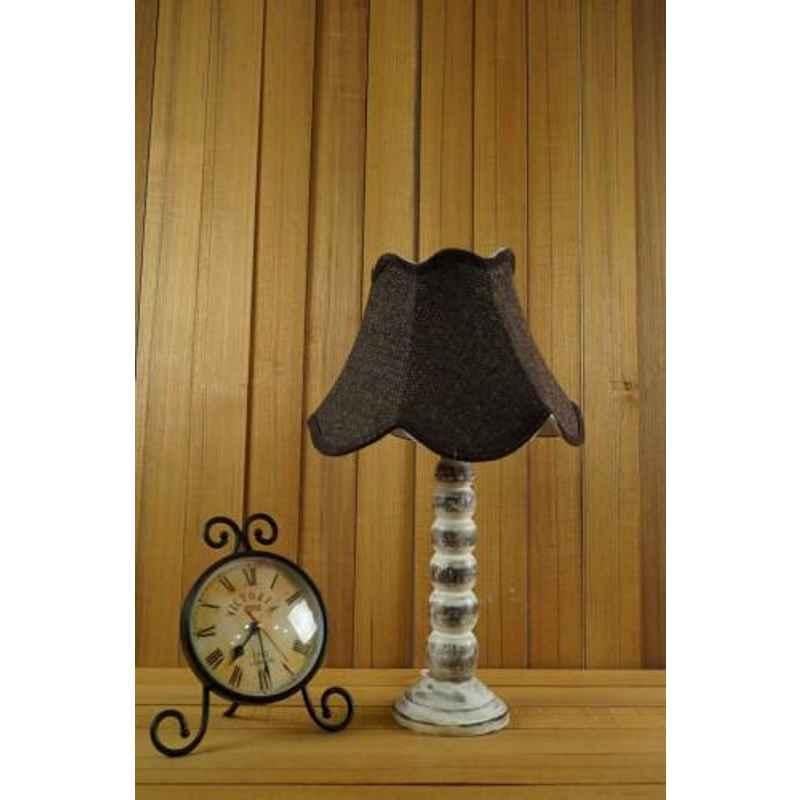 Tucasa Mango Wood Old White Table Lamp with 12 inch Jute Black Shade, WL-182