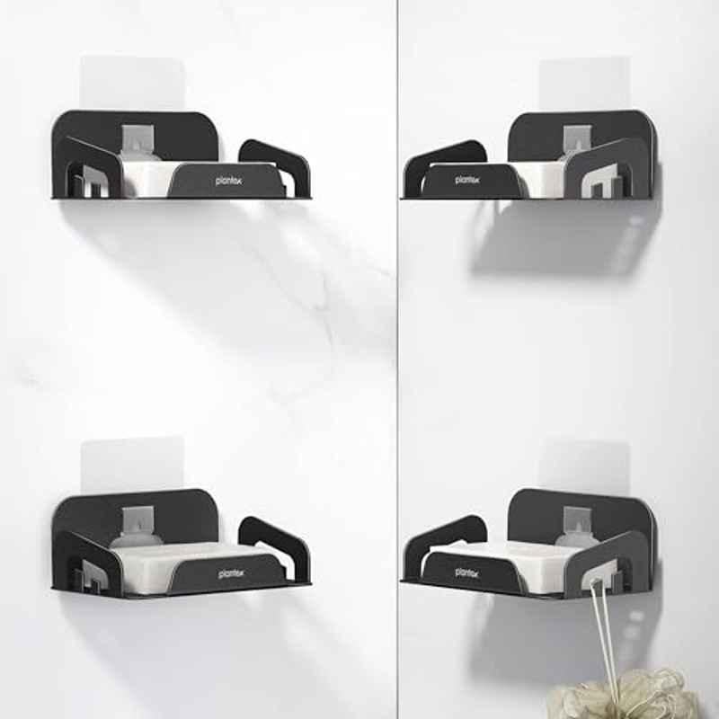 Plantex Self Adhesive Soap Dish for Bathroom/Stainless Steel Soap Holder for Washbasin/Soap Stand for Bathroom Without Drill/Bathroom Accessories (Pack of 4) Black