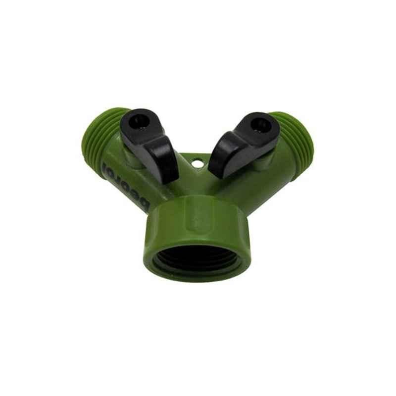Beorol ABS & Plastic Green & Black 2-Way Garden Hose Connector with Shut-Off Valve, GSPV34