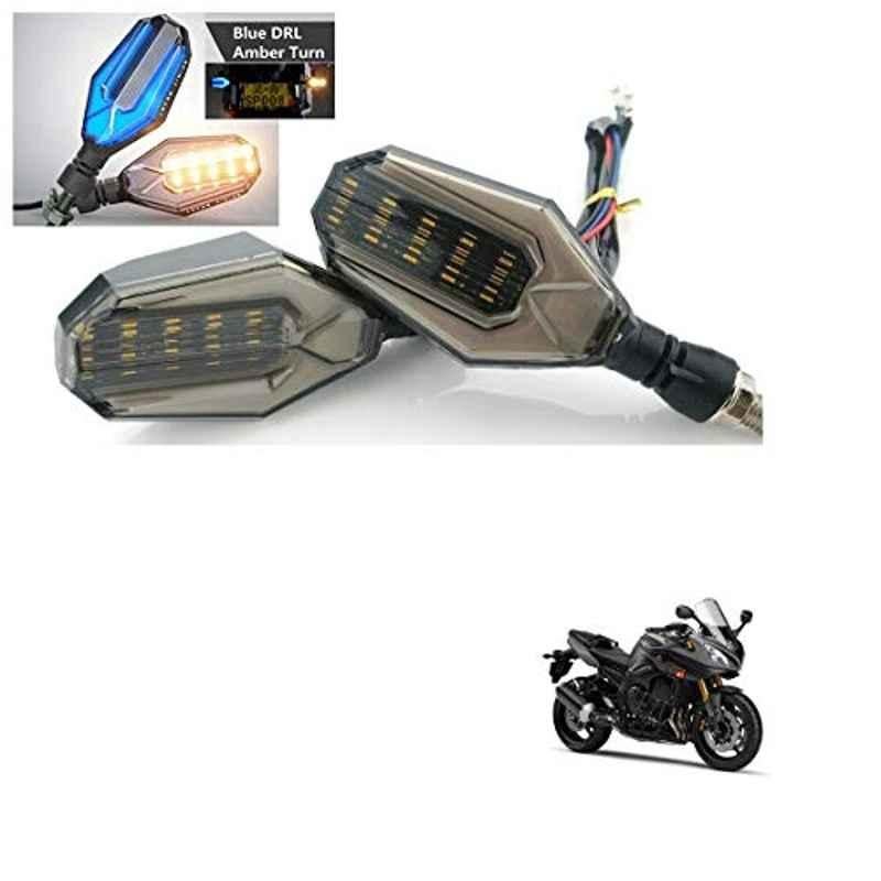 Kozdiko 4 Pcs Plastic Front & Rear U Shape Dual Color DRL LED BIke Indicator Set for Yamaha Fazer