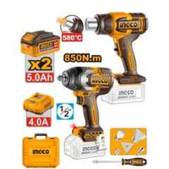 Ingco 1/2 inch 20V 850Nm Cordless Impact Wrench & Heat Gun Combo
