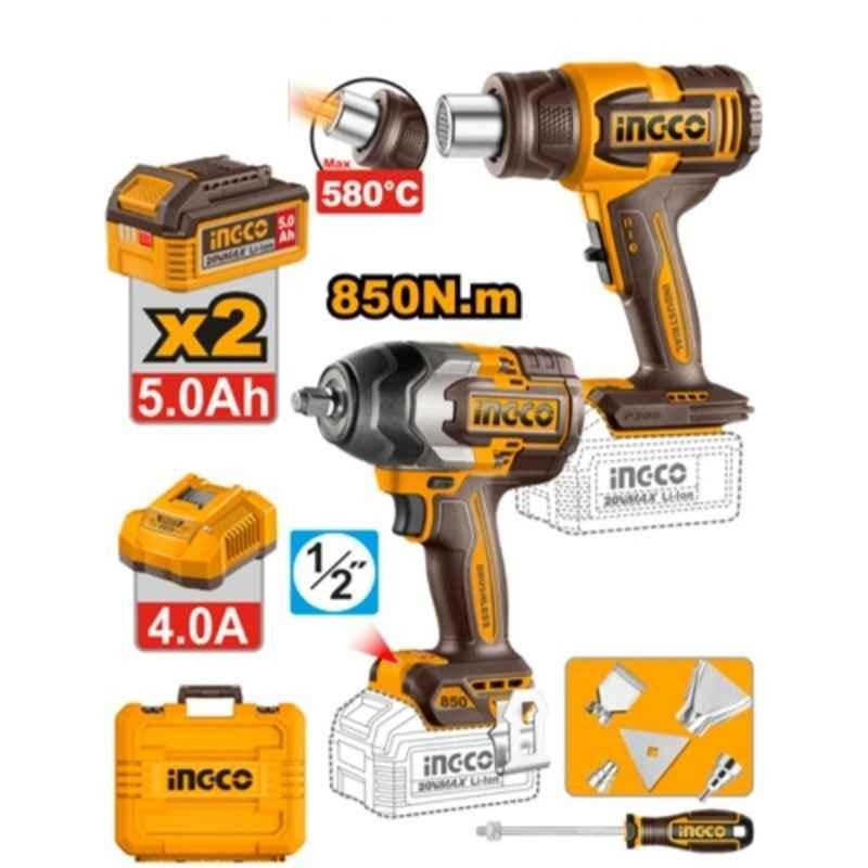 Ingco 1/2 inch 20V 850Nm Cordless Impact Wrench & Heat Gun Combo