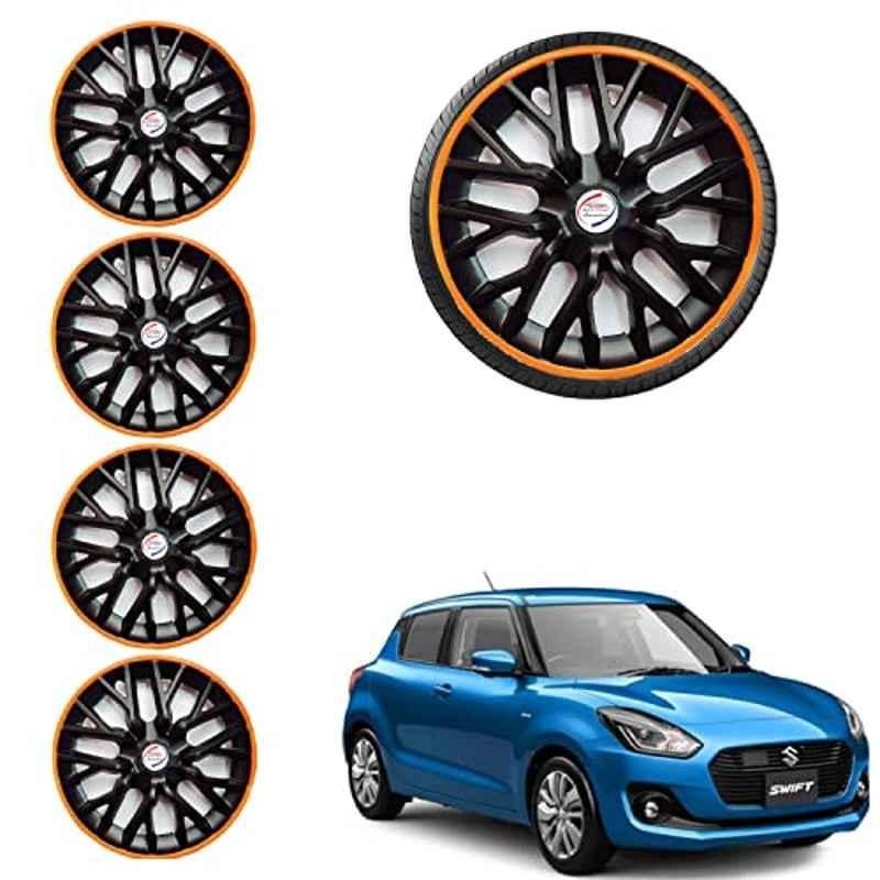 Auto Pearl 4 Pcs 14 inch ABS Phoenix Black & Orange Car Wheel Cover Set for Maruti Suzuki Swift Dzire 2018