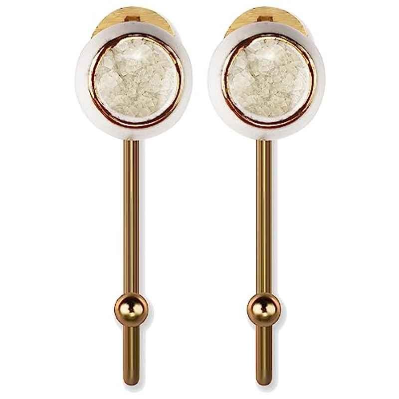 Screwtight 130mm Ceramic Ivory & Gold Glossy Finish Multipurpose Crackle Glaze Hook, CHK001RO (Pack of 2)