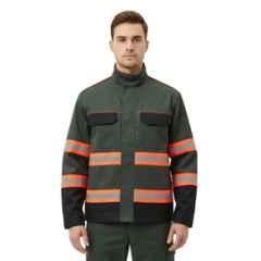 ATACAMA 240GSM Polyester & Cotton Olive Grey & Black High Visibility Work Jacket with Dual Shade Reflective Tape, AWJ003OB, Size: L