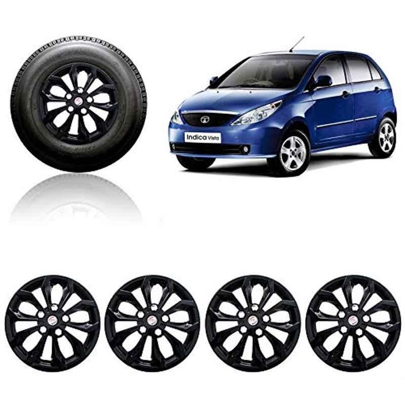 Auto Pearl 4 Pcs 14 inch ABS Black Press Fitting Wheel Cover Set Caps for TATA Indica Vista