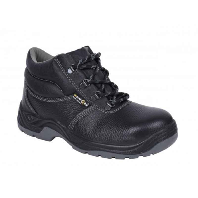 Worktoes Leather Black Safety Long Shoes, Size: 44