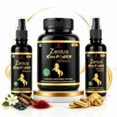 Zenius India Xtra Power 60 Pcs Capsule, 50ml Gel & Oil Kit with Asparagus Adscendens, Crocus Sativus, Vinola, Shilajit & Wintergreen Oil for Supports Reproductive Health