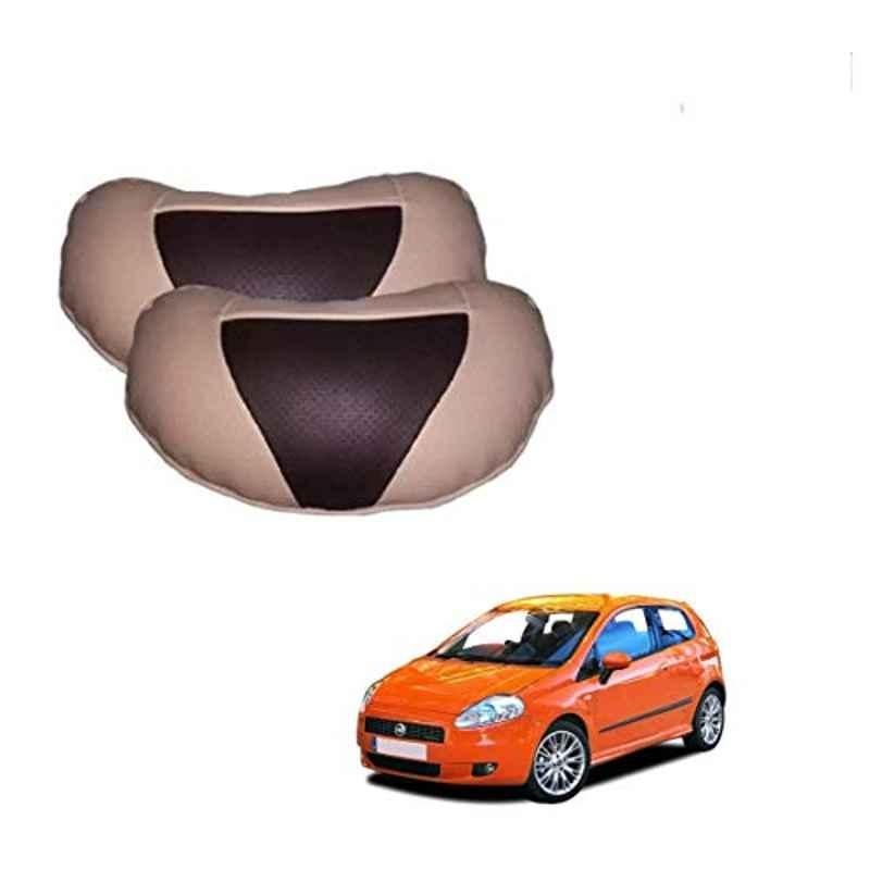 Kozdiko 2 Pcs Beige & Brown Car Neck Rest Cushion Pillow Set for Fiat Grand Punto