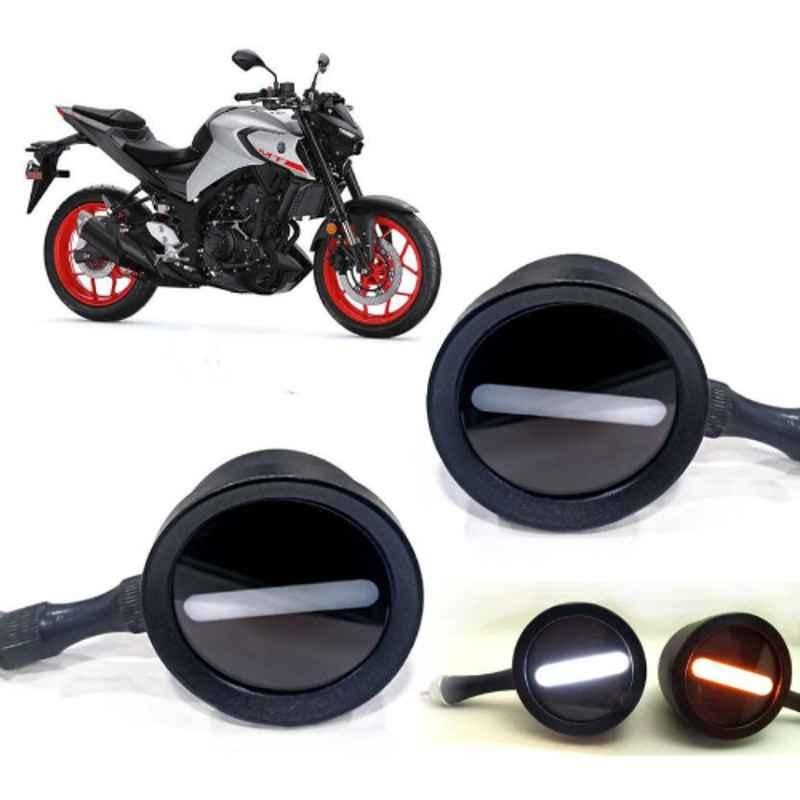 Auto Pearl 2 Pcs 12V Black Bike Front LED Indicator Light Set for Yamaha, F458