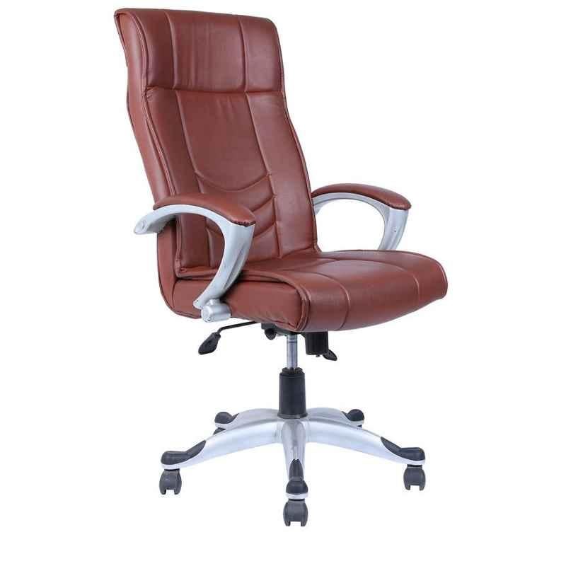 Caddy PU Leatherette Brown Adjustable Office Chair with Back Support, DM 116