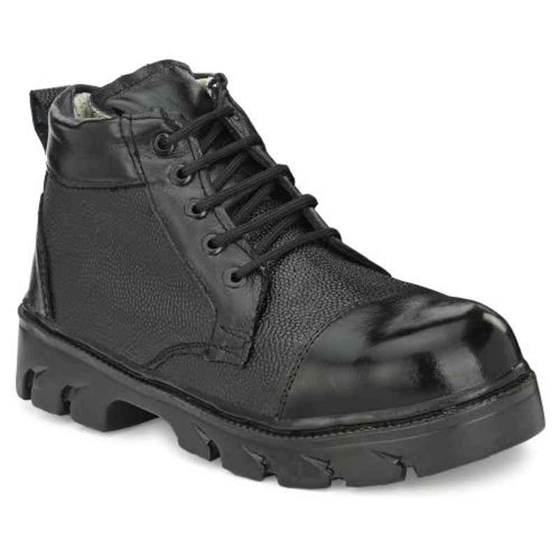 ArmaDuro AD1016 Leather Steel Toe Black Work Safety Shoes, Size: 9