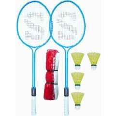 STYRKR Alloy Steel Blue Badminton Racquet Set of 2 Steel Frame with Shuttlecocks 4 & Net