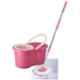 Aristo Super Plastic Pink Spin Mop Bucket with Auto Fold Steel Handle, 2 Refill & Free Lasaani 1L Water Folder