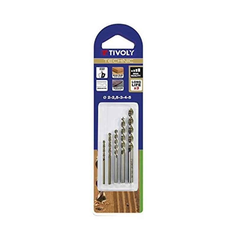 Tivoly 5 Pcs 2-5 mm Technic Bronze Speed Point Wood Drill Bits Set, 10864070003