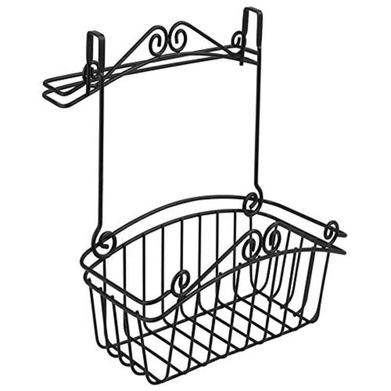 Spectrum Scroll Metal Black Over the Cabinet Towel Bar & Basket, Size: Large