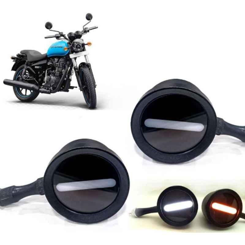 Auto Pearl 2 Pcs 12V Black Bike Front LED Indicator Light Set for Royal Enfield Thunder Bird 500, F340