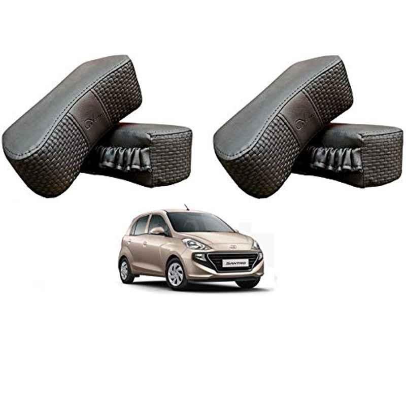 Kozdiko 4 Pcs CV Designer Grey Leatherite Neck Rest Car Cushion Pillow Set for Hyundai Santro 2018