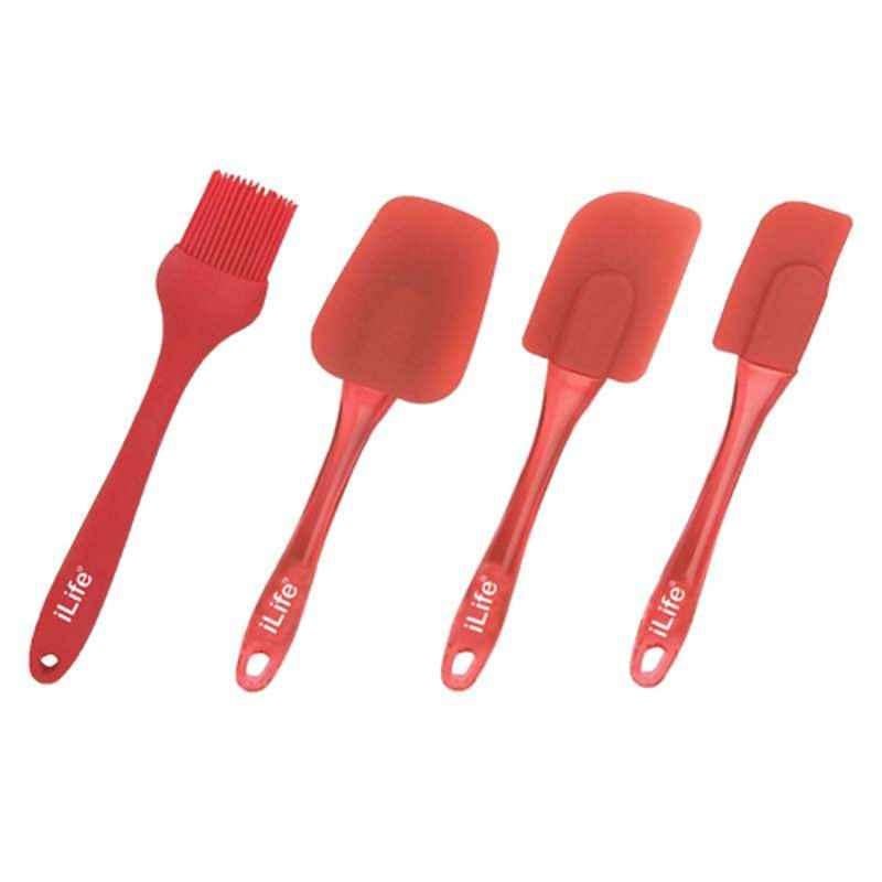 iLife 4 Pcs Red Silicone Spatula Set with Basting Brush