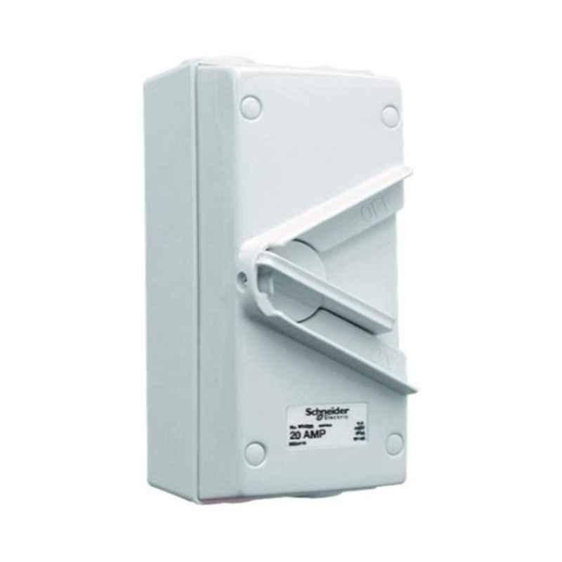 Schneider WHS20 250V Double Pole White Surface Mount Isolating Switch